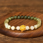 Buddha Stones Natural Hetian Jade Gradient Lotus Abundance Bracelet