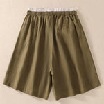 Buddha Stones Solid Color Contrast Color Waist Lace-up Cotton Linen Women's Shorts With Pockets
