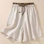 Buddha Stones Solid Color Contrast Color Waist Lace-up Cotton Linen Women's Shorts With Pockets