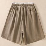 Buddha Stones Solid Color Contrast Color Waist Lace-up Cotton Linen Women's Shorts With Pockets