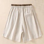 Buddha Stones Solid Color Contrast Color Waist Lace-up Cotton Linen Women's Shorts With Pockets