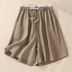 Buddha Stones Solid Color Contrast Color Waist Lace-up Cotton Linen Women's Shorts With Pockets