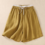 Buddha Stones Solid Color Contrast Color Waist Lace-up Cotton Linen Women's Shorts With Pockets