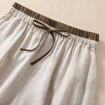 Buddha Stones Solid Color Contrast Color Waist Lace-up Cotton Linen Women's Shorts With Pockets