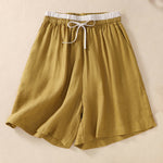 Buddha Stones Solid Color Contrast Color Waist Lace-up Cotton Linen Women's Shorts With Pockets