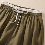 Buddha Stones Solid Color Contrast Color Waist Lace-up Cotton Linen Women's Shorts With Pockets