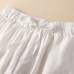 Buddha Stones Plain Color Bottom Hollow Lace Design Lace-up Cotton Women's Shorts With Pockets