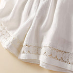 Buddha Stones Plain Color Bottom Hollow Lace Design Lace-up Cotton Women's Shorts With Pockets