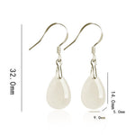 Buddha Stones 925 Sterling Silver Jade Water Drop Pattern Luck Prosperity Dangle Earrings