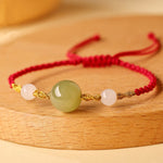 Buddha Stones Hetian Jade Black Onyx Red Agate Bead Luck Braided Bracelet