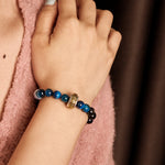 Buddha Stones Silver Sheen Obsidian Blue Tiger Eye Om Mani Padme Hum Protection Bracelet