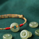 Buddha Stones Handmade Peace Buckle Jade Prosperity Colorful Rope Bracelet