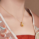Buddha Stones Natural 925 Sterling Silver White Chalcedony Peace Buckle Peach Blossom Butterfly Positive Necklace Pendant