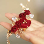 Buddha Stones Retro Chinese Style Red Camellia Flower Tassel Side Hair Clip