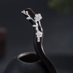 Buddha Stones 925 Sterling Silver Classical Chinese Style Ebony Plum Blossom Blessing Hairpin