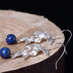 Buddha Stones 925 Sterling Silver Lazurite Ethnic Style Flower Positive Drop Earrings