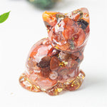 Buddha Stones Sitting Cat  Resin Gravel Pink Crystal Citrine White Crystal Lapis Lazuli Soothing Desktop Decoration