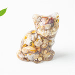 Buddha Stones Sitting Cat  Resin Gravel Pink Crystal Citrine White Crystal Lapis Lazuli Soothing Desktop Decoration