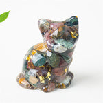 Buddha Stones Sitting Cat  Resin Gravel Pink Crystal Citrine White Crystal Lapis Lazuli Soothing Desktop Decoration