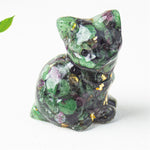 Buddha Stones Sitting Cat  Resin Gravel Pink Crystal Citrine White Crystal Lapis Lazuli Soothing Desktop Decoration