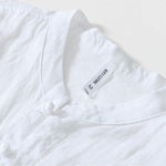 Buddha Stones Daily Frog-Button Stand Collar Short Sleeve Linen Men's Shirt