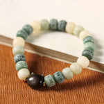 Buddha Stones Bodhi Seed Om Mani Padme Hum Carved Silver Sheen Obsidian Cat Head Wisdom Bracelet