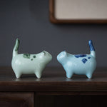 Buddha Stones Mini Lucky Cute Spotted Standing Cat Sleeping Kitten Ceramic Figurine Decoration