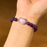 Buddha Stones Amethyst Green Aventurine Rose Quartz Fluorite Cat Head Balance Luck Bracelet
