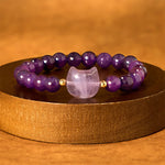 Buddha Stones Amethyst Green Aventurine Rose Quartz Fluorite Cat Head Balance Luck Bracelet