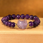 Buddha Stones Amethyst Green Aventurine Rose Quartz Fluorite Cat Head Balance Luck Bracelet
