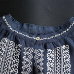 Buddha Stones Ethnic Embroidery Bohemian Pattern Long Sleeve Crew Neck Women's Shirt