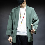 Buddha Stones Solid Color Lace-up Open Front Jacket Cotton Men's Kimono