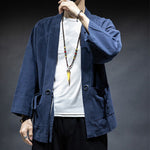 Buddha Stones Solid Color Lace-up Open Front Jacket Cotton Men's Kimono