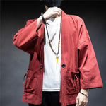 Buddha Stones Solid Color Lace-up Open Front Jacket Cotton Men's Kimono
