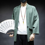 Buddha Stones Solid Color Lace-up Open Front Jacket Cotton Men's Kimono