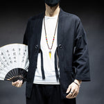 Buddha Stones Solid Color Lace-up Open Front Jacket Cotton Men's Kimono