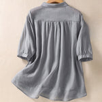 Buddha Stones Summer Plain Button Embroidery Flower Pattern Three Quarter Sleeve Lapel Women's Shirt