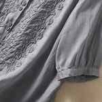 Buddha Stones Summer Plain Button Embroidery Flower Pattern Three Quarter Sleeve Lapel Women's Shirt
