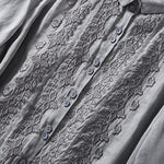 Buddha Stones Summer Plain Button Embroidery Flower Pattern Three Quarter Sleeve Lapel Women's Shirt