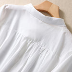 Buddha Stones Summer Plain Button Embroidery Flower Pattern Three Quarter Sleeve Lapel Women's Shirt