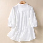 Buddha Stones Summer Plain Button Embroidery Flower Pattern Three Quarter Sleeve Lapel Women's Shirt