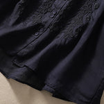Buddha Stones Summer Plain Button Embroidery Flower Pattern Three Quarter Sleeve Lapel Women's Shirt