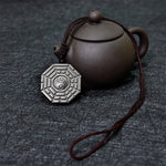 Buddha Stones Silver Sheen Obsidian Bagua Yin Yang Symbol Protection Necklace Pendant