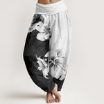 Buddha Stones Cotton Camellia Pattern Women's Elastic Waist Harem Pants