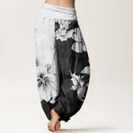 Buddha Stones Cotton Camellia Pattern Women's Elastic Waist Harem Pants