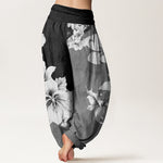 Buddha Stones Cotton Camellia Pattern Women's Elastic Waist Harem Pants