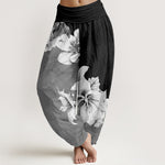 Buddha Stones Cotton Camellia Pattern Women's Elastic Waist Harem Pants