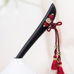 Buddha Stones Ebony Red String Chinese Knot Tassel Protection Hairpin