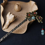 Buddha Stones Green Aventurine Red Agate Alloy Flowers Soothing Hairpin