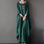 Buddha Stones Solid Color Three Quarter Sleeve Cotton Women's Maxi Dress